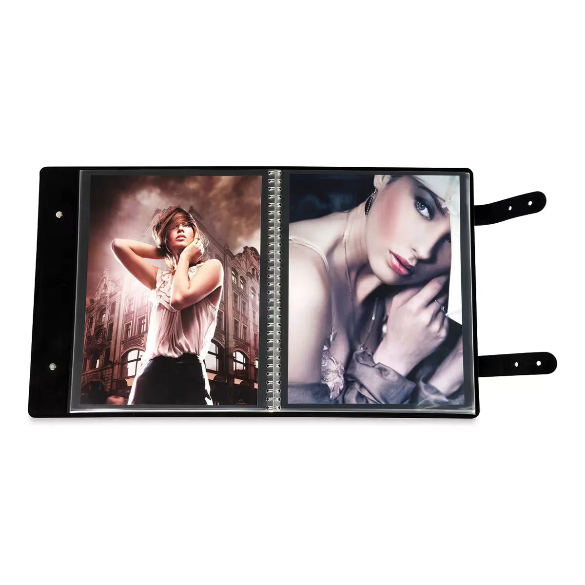 Prat Leather Spiral Presentation Book  8 1/2 x 11 Double Tab Closure Black Landscape