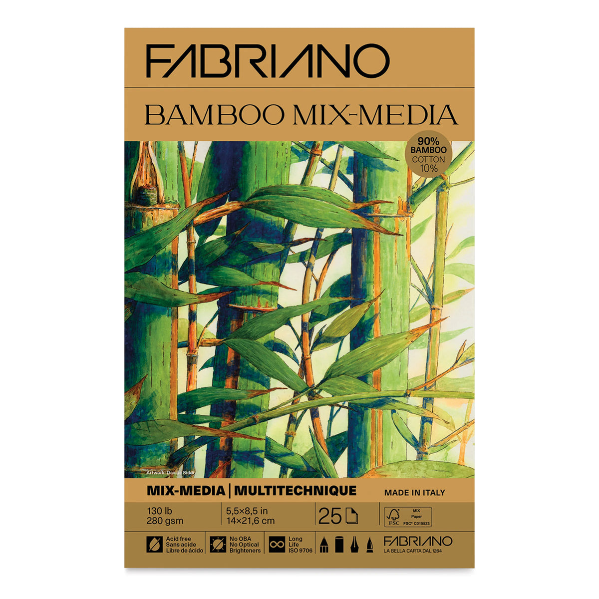 Fabriano Bamboo Mixed Media Paper Pad  51/2 x 81/2 130 lb 25 Sheets