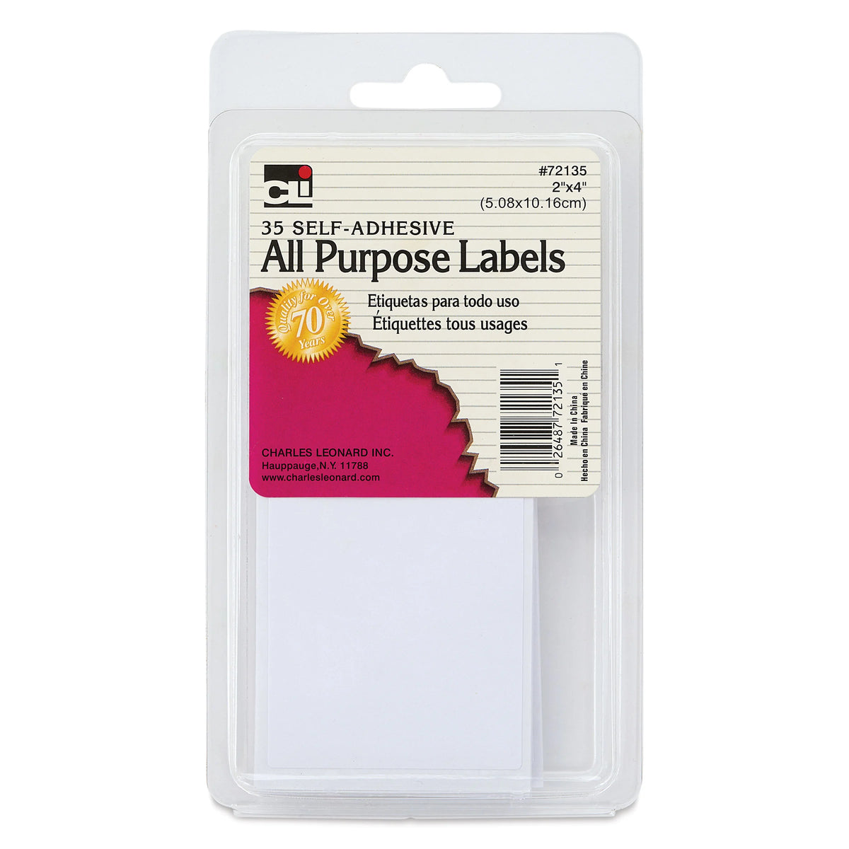Charles Leonard SelfAdhesive All Purpose Label  Pkg of 35 2 x 4