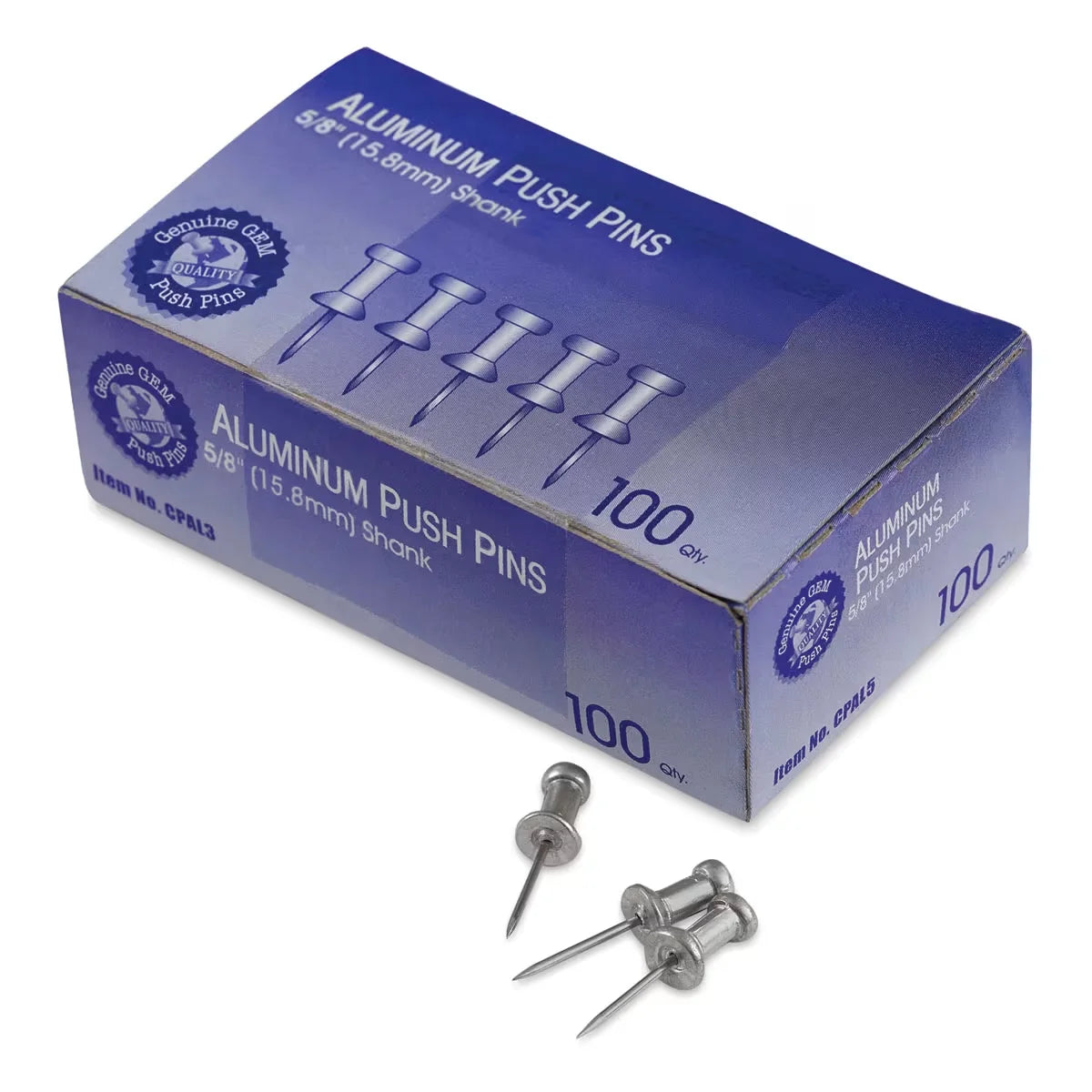 Advantus GEM Aluminum Push Pins  3/8 Pkg of 100