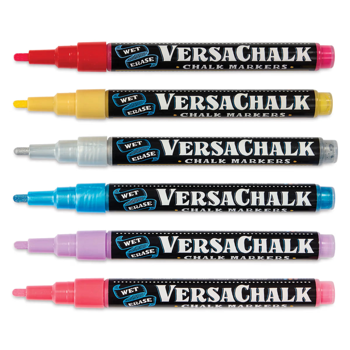 VersaChalk Wet Erase Liquid Chalk Wine Glass Markers  Bright Colors 3 mm Set of 6 Fine Tip