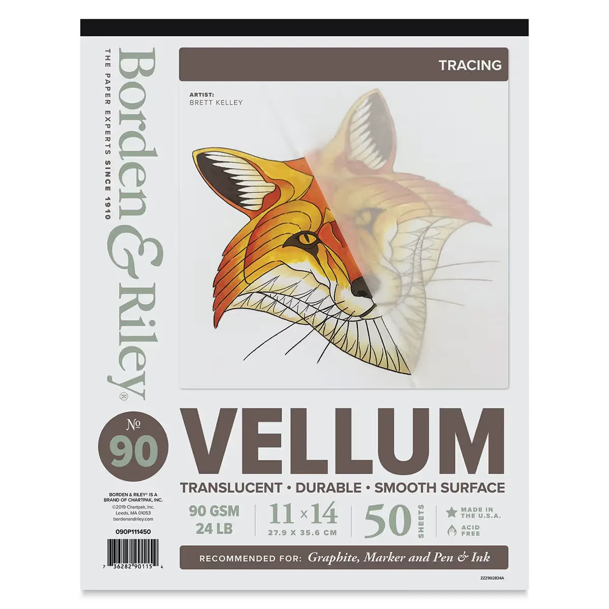 Borden & Riley #90 Vellum Tracing Paper Pad  9 x 12 50 Sheets