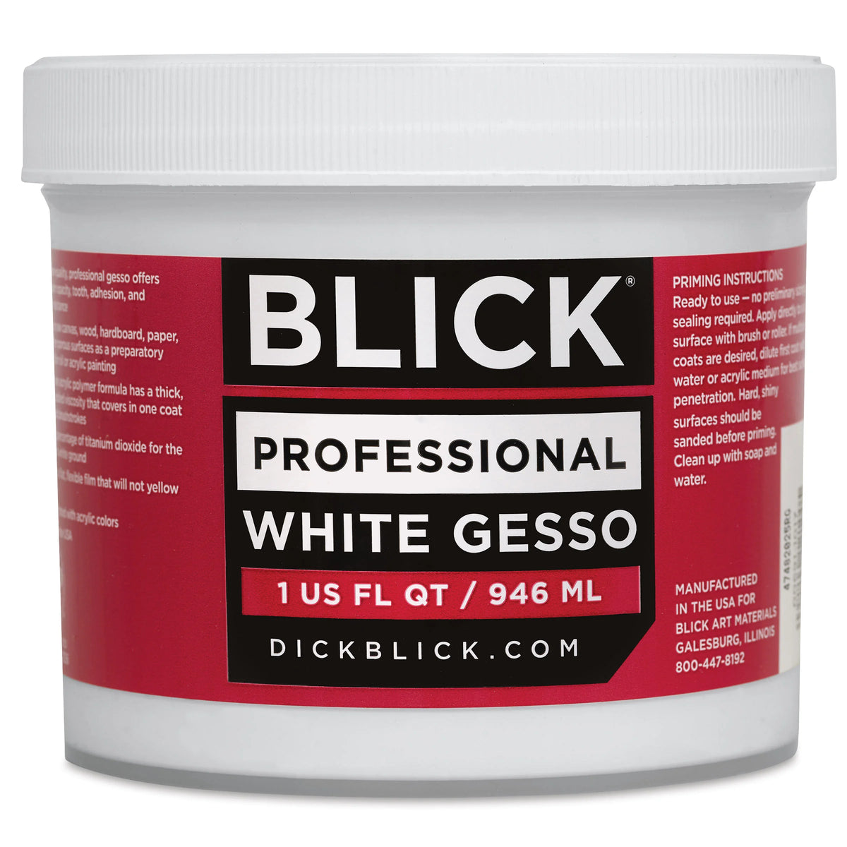Blick Artists Acrylic Gesso  Professional White Quart