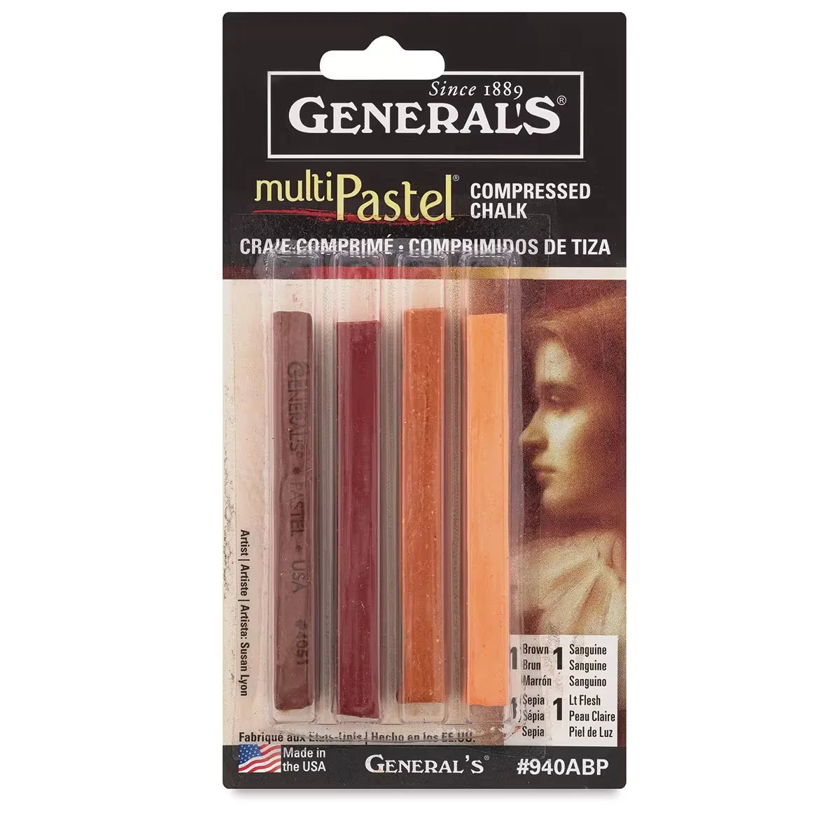 Generals Compressed Pastel Chalk  Earth and Flesh Tone Pack of 4