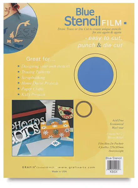 Grafix Stencil Film  9 x 12 Blue Sheets Pkg of 4