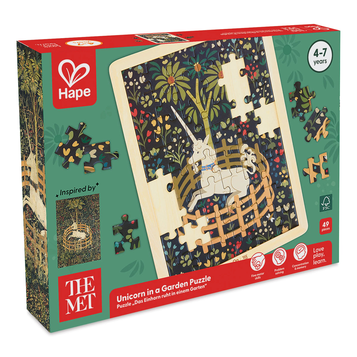 Hape x The Met Unicorn in a Garden Wooden Frame Puzzle  48 Pieces