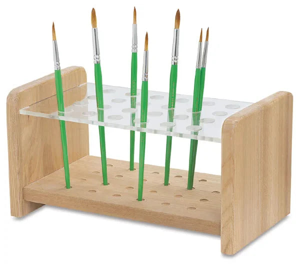 Wood and Acrylic Brush Holder  11 x 5 x 6