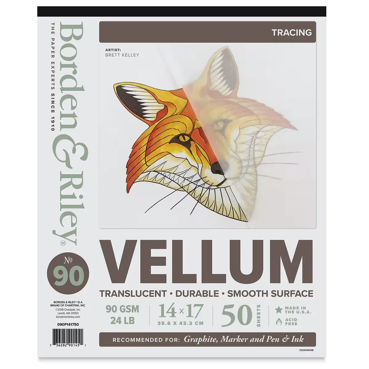 Borden & Riley #90 Vellum Tracing Paper Pad  9 x 12 50 Sheets